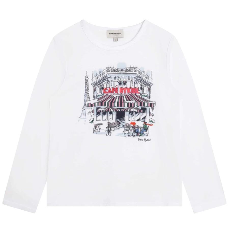 SONIA RYKIEL Girls' White Long-Sleeve Cotton T-Shirt - Classic Comfort Top