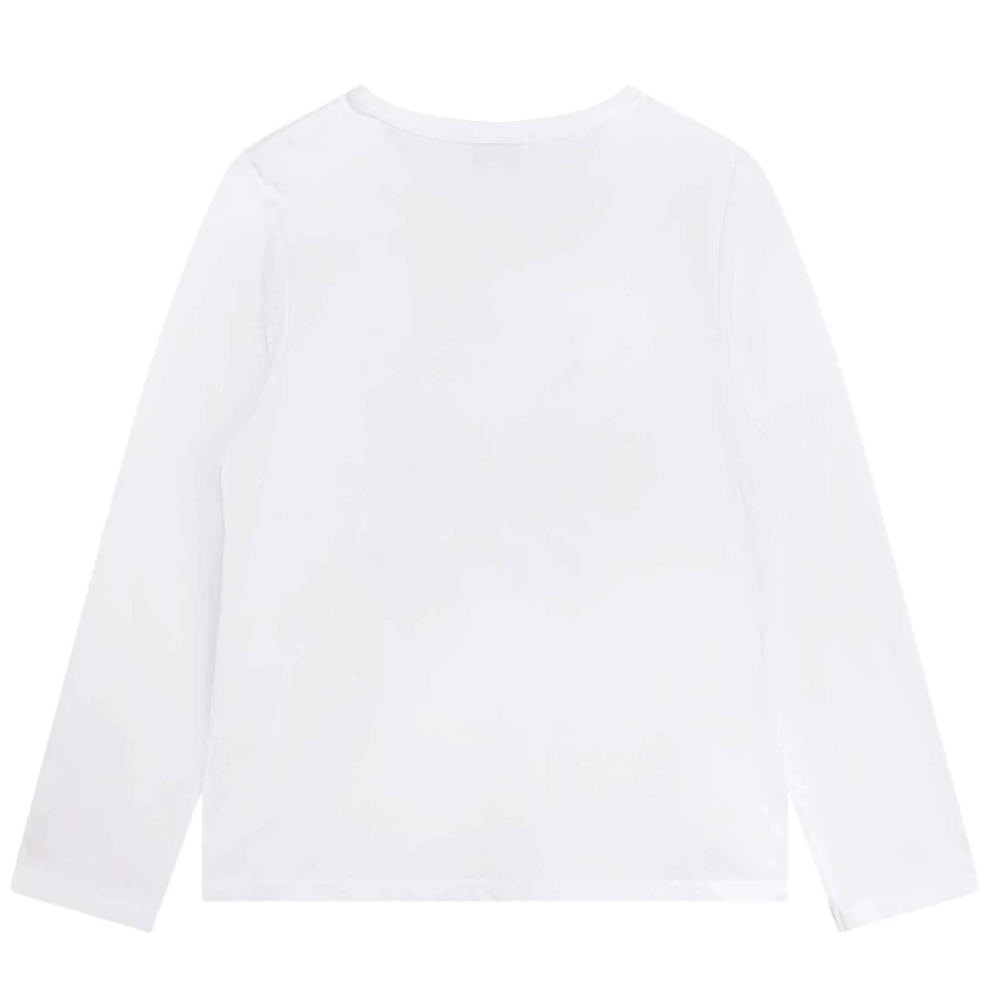 SONIA RYKIEL Girls' White Long-Sleeve Cotton T-Shirt - Classic Comfort Top