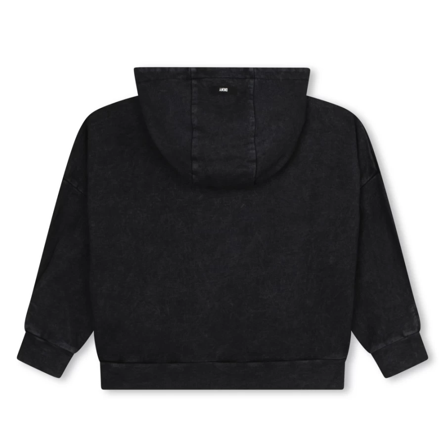 DKNY Girls Black Hooded Sweatshirt for Kids - Soft Cotton Pullover with Front Pocket