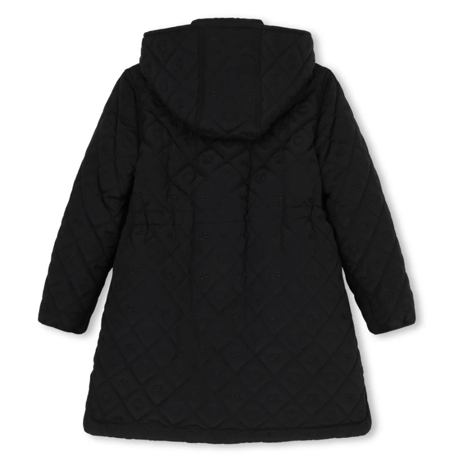 SONIA RYKIEL Black Hooded Padded Coat for Girls - Warm Long Winter Jacket