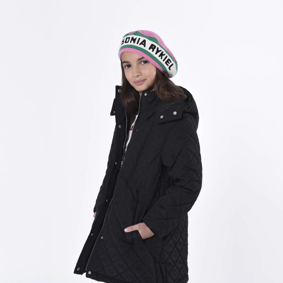SONIA RYKIEL Black Hooded Padded Coat for Girls - Warm Long Winter Jacket