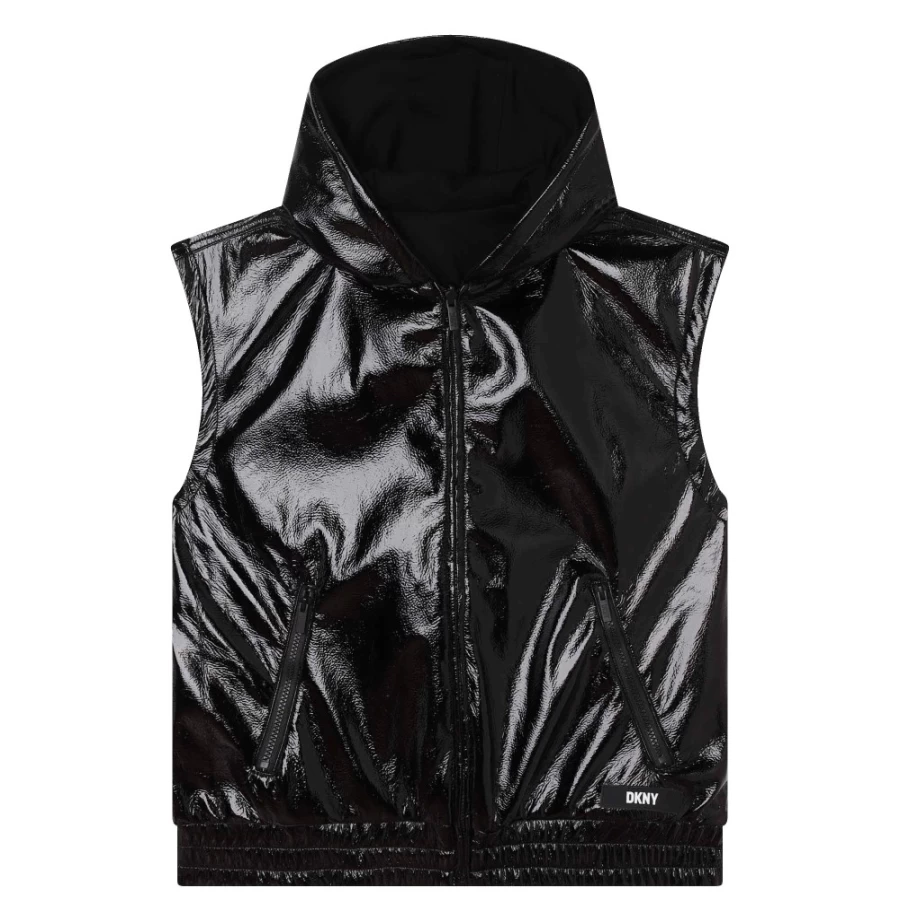 DKNY Reversible Black Sleeveless Jacket for Girls - Lightweight & Stylish