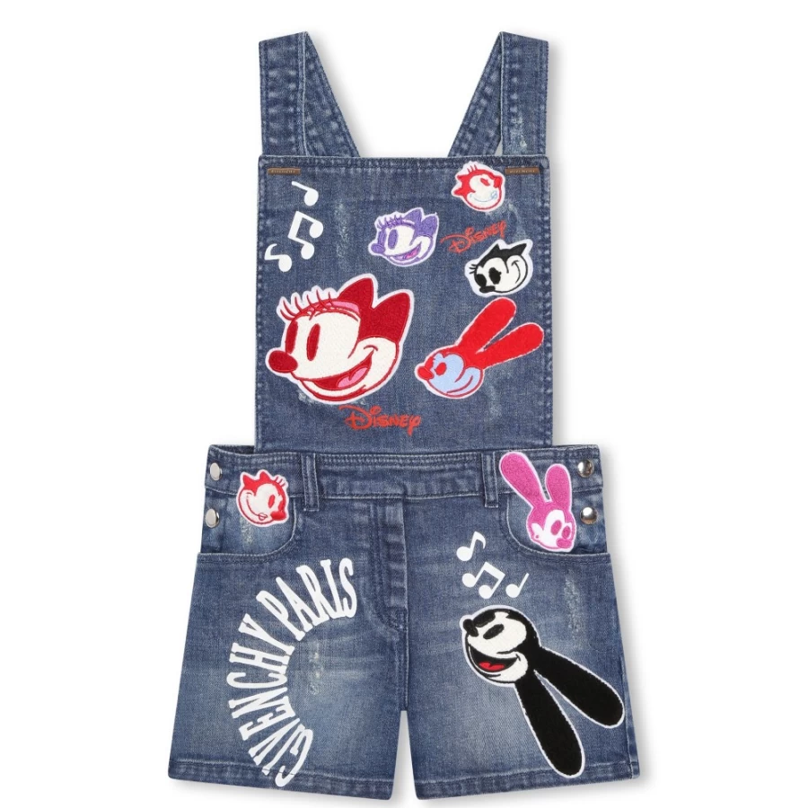 Givenchy Denim Blue Dungarees for Girls - Patched Designer Overalls