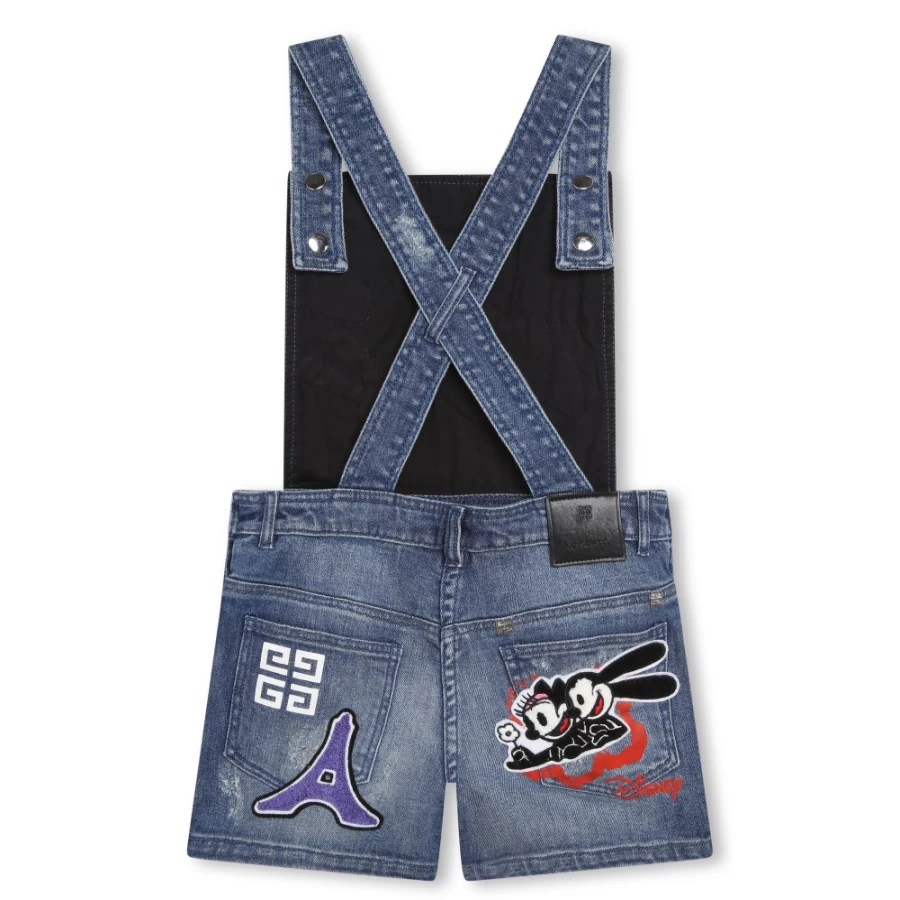 Givenchy Denim Blue Dungarees for Girls - Patched Designer Overalls