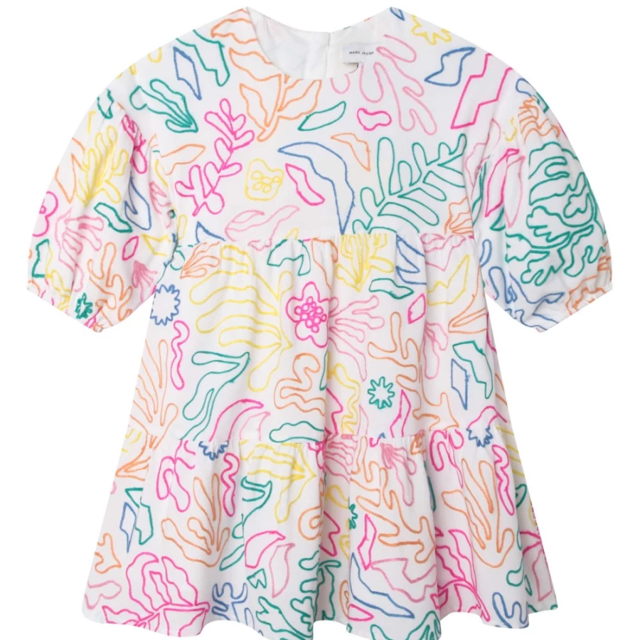 MARC JACOBS White Embroidered Party Dress for Girls - Elegant Floral Design Formal Gown