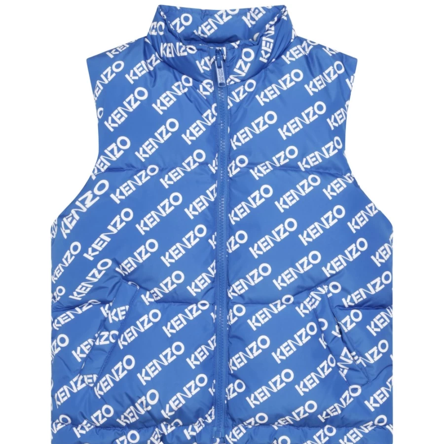 KENZO KIDS Girls Electric Blue Sleeveless Printed Puffer Jacket