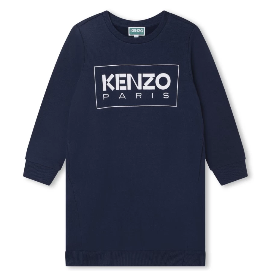 KENZO KIDS Girls Navy Cotton Fleece Dress - Warm & Comfortable Winter Wear