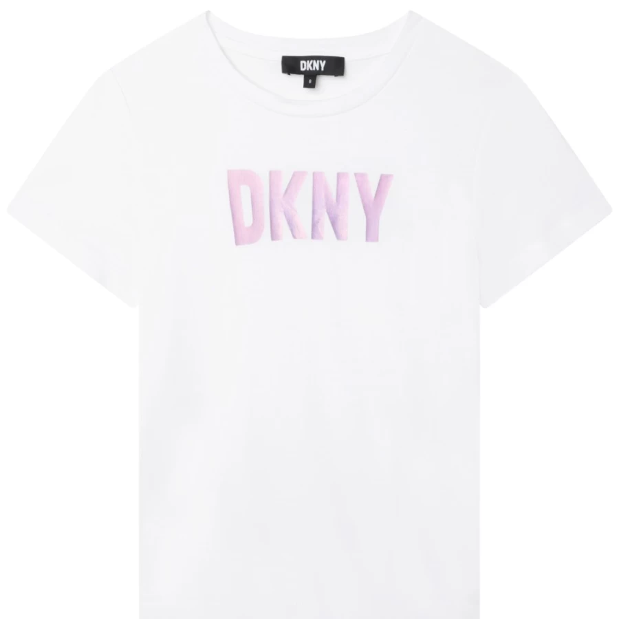 DKNY Girls' White Short-Sleeved Cotton T-Shirt for Casual Wear