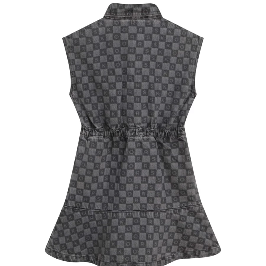 MICHAEL KORS Girl's Denim Grey Chequered Stretch-Waist Flowy Dress