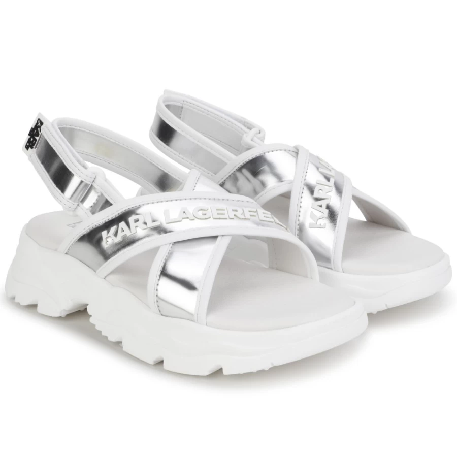 KARL LAGERFELD KIDS Girls' Light Grey Hook-And-Loop Sport Sandals for Active Play