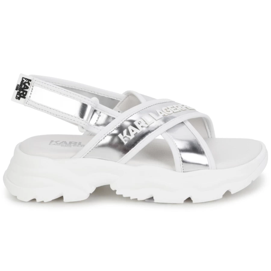 KARL LAGERFELD KIDS Girls' Light Grey Hook-And-Loop Sport Sandals for Active Play