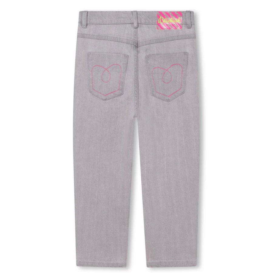 BILLIEBLUSH Embroidered Cotton Jeans for Girls in Denim Grey - Stylish Comfort Fit