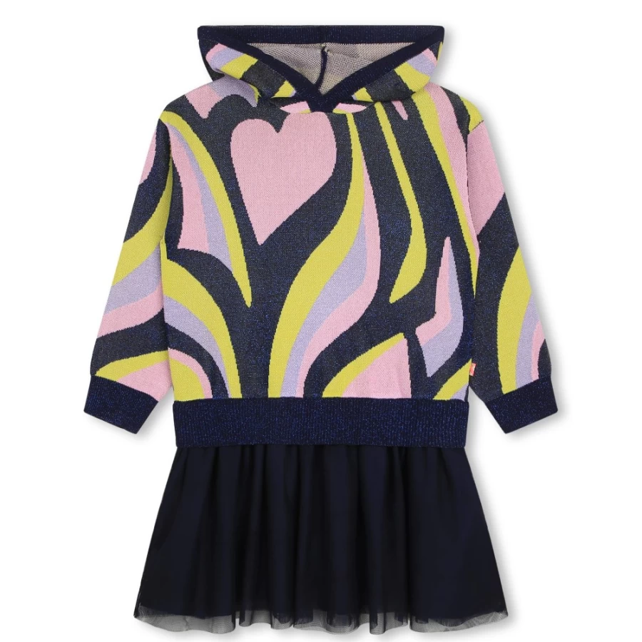 BILLIEBLUSH Lilac Hooded Dress for Girls - Bimaterial Comfort & Style
