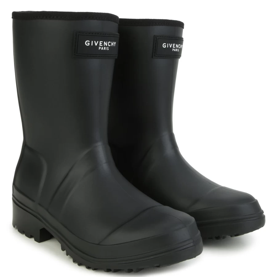 Givenchy Black Rain Boots for Girls with Decorative Patches - Stylish Waterproof Footwear