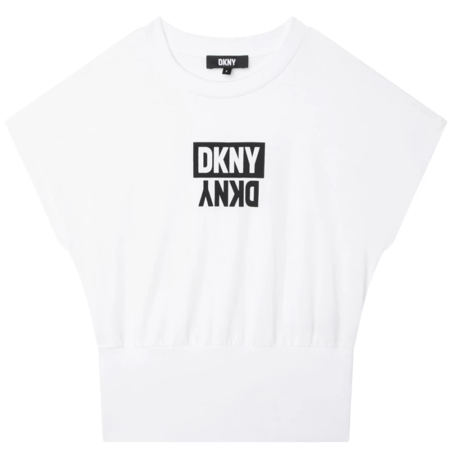 DKNY Girls' White Short-Sleeved Cotton T-Shirt for Casual Wear