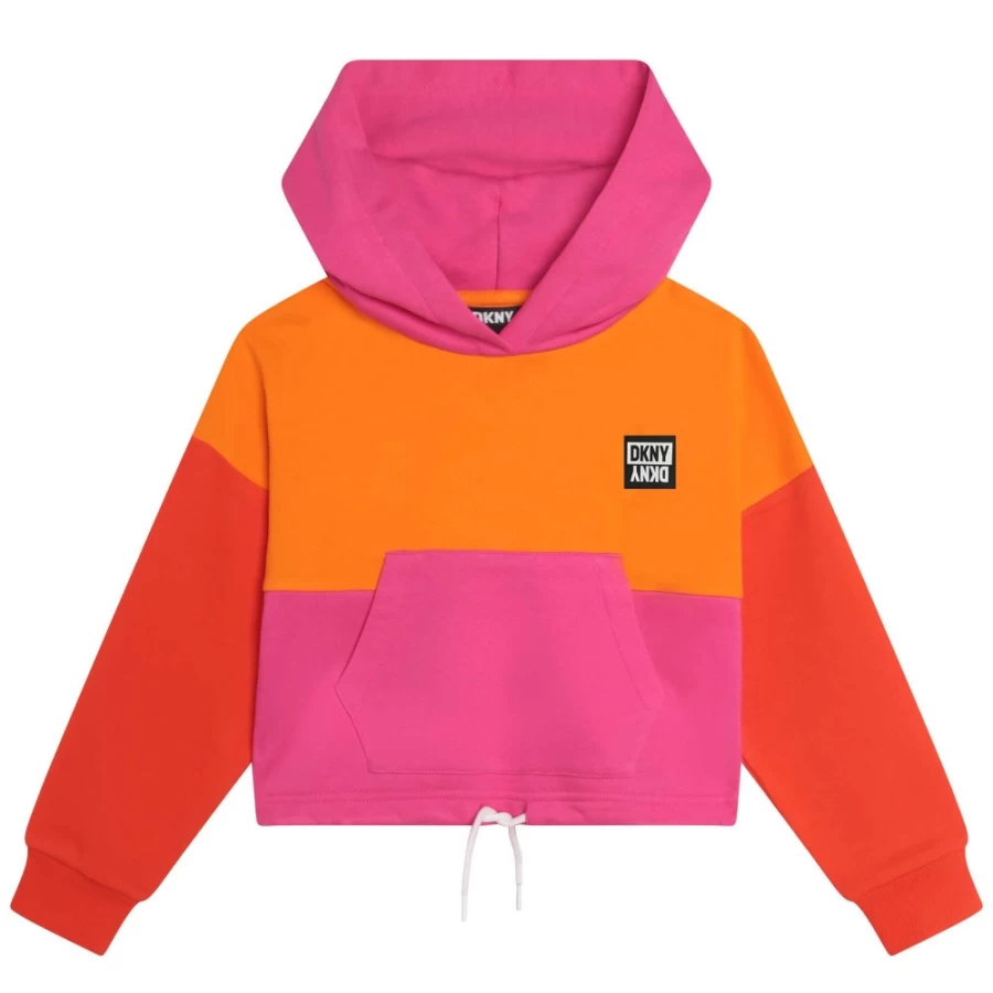 DKNY Girls' Atomic Orange Cropped Hoodie - Stylish Pullover Sweatshirt for Teens