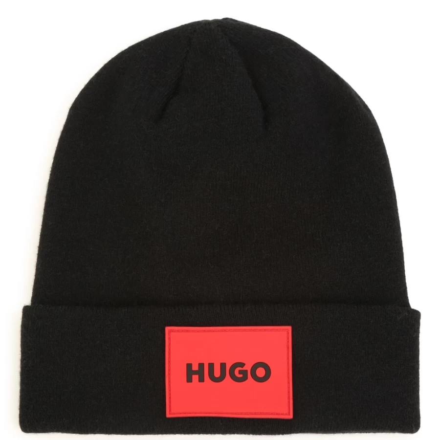 HUGO Black Lined Turn-Up Beanie for Girls - Warm Winter Knit Hat