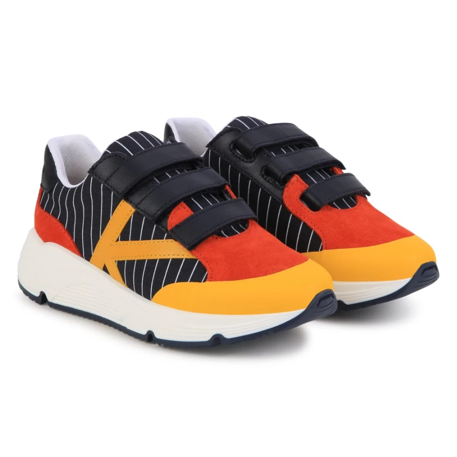 KENZO KIDS Navy Blue Dual-Fabric Velcro Sneakers for Girls