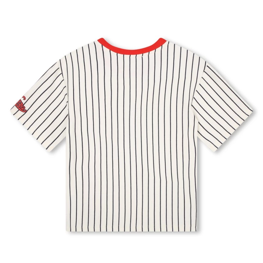 KENZO KIDS Girls Ivory Striped Cotton T-Shirt - Casual Short Sleeve Top
