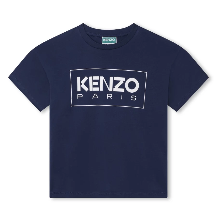 KENZO KIDS Girls Navy Short-Sleeved Cotton T-Shirt for Casual Wear