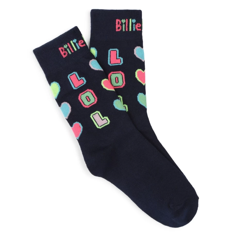 BILLIEBLUSH Navy Heart Print Tall Socks for Girls - Cute Knee-High Socks