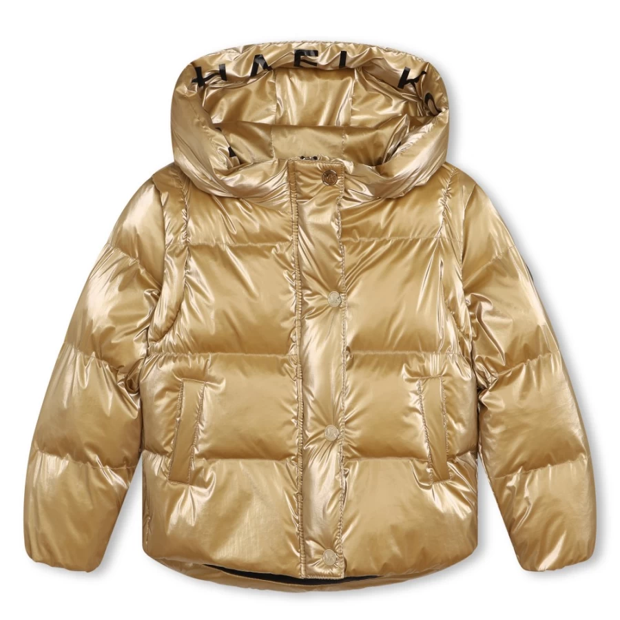 MICHAEL KORS Light Gold Puffer Jacket for Girls with Detachable Sleeves