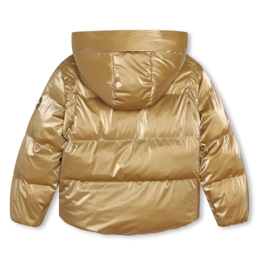 MICHAEL KORS Light Gold Puffer Jacket for Girls with Detachable Sleeves