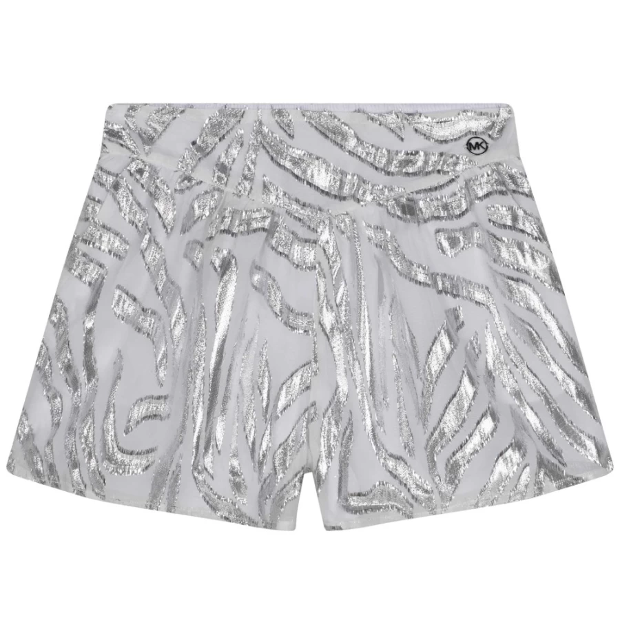 MICHAEL KORS Girl's Grey White Zebra-Print Frayed Denim Shorts