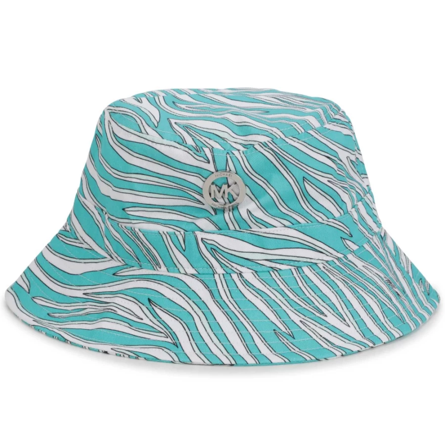 MICHAEL KORS Girls' White Printed Cotton Bucket Hat for Sun Protection