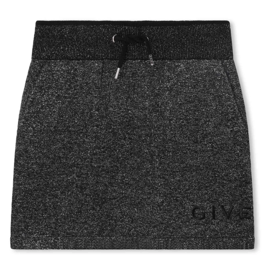 Givenchy Black Metallic Straight Knit Skirt for Girls