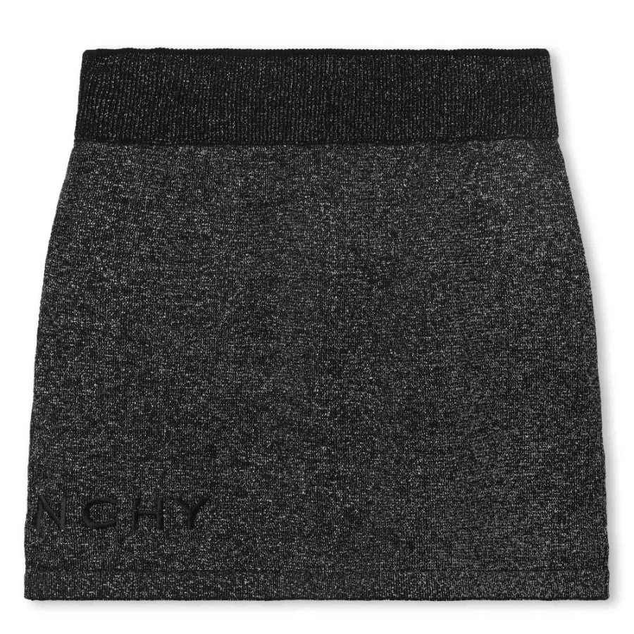 Givenchy Black Metallic Straight Knit Skirt for Girls