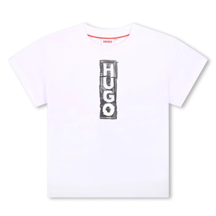 HUGO Girls White Cotton T-Shirt With Embroidered Logo - Soft Breathable Tee For Kids