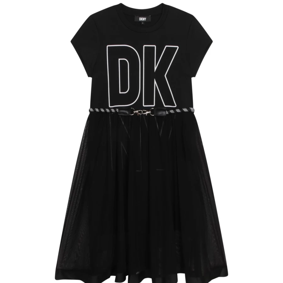 DKNY Black Belted Party Dress for Girls - Elegant & Stylish Formal Wear