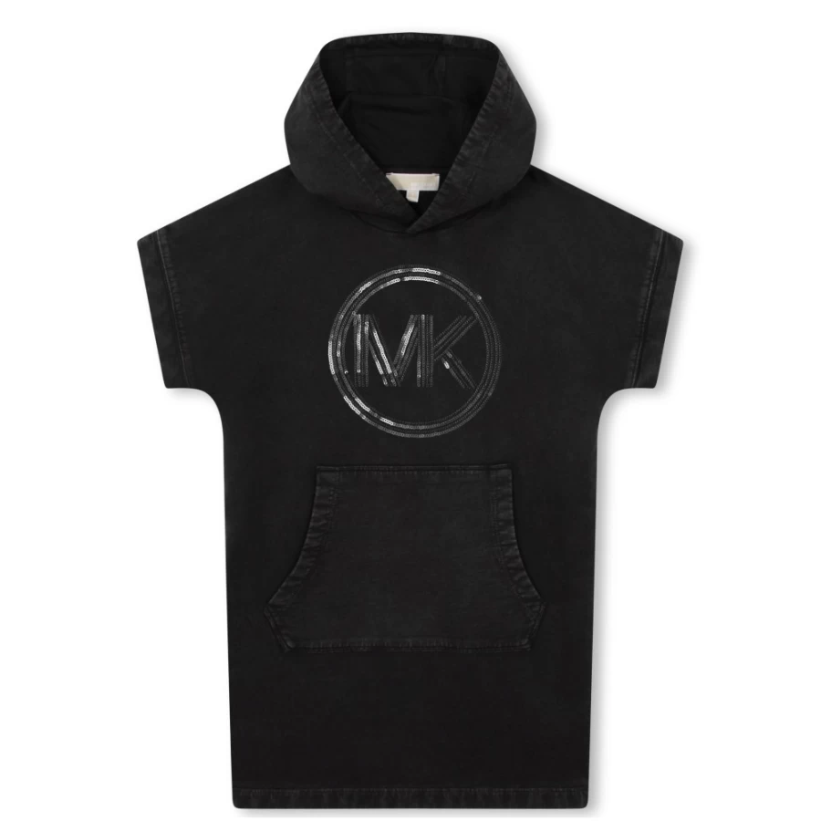 MICHAEL KORS Girls Black Hooded Sweatshirt Dress - Casual Pullover Hoodie Dress