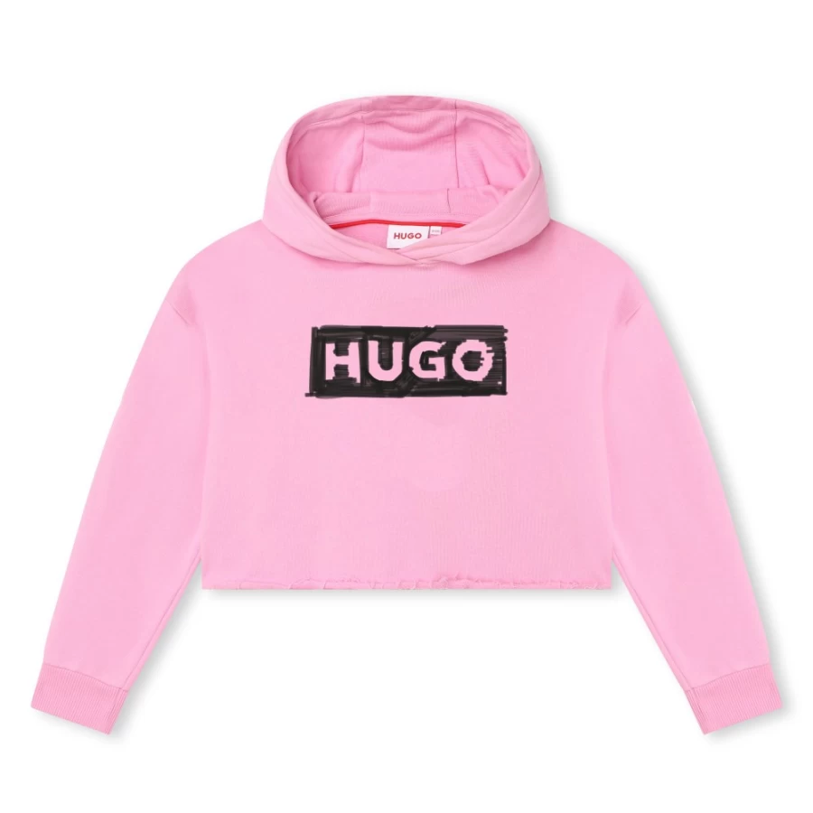 HUGO Pink Hooded Sweatshirt for Girls - Soft Cotton Pullover with Hood