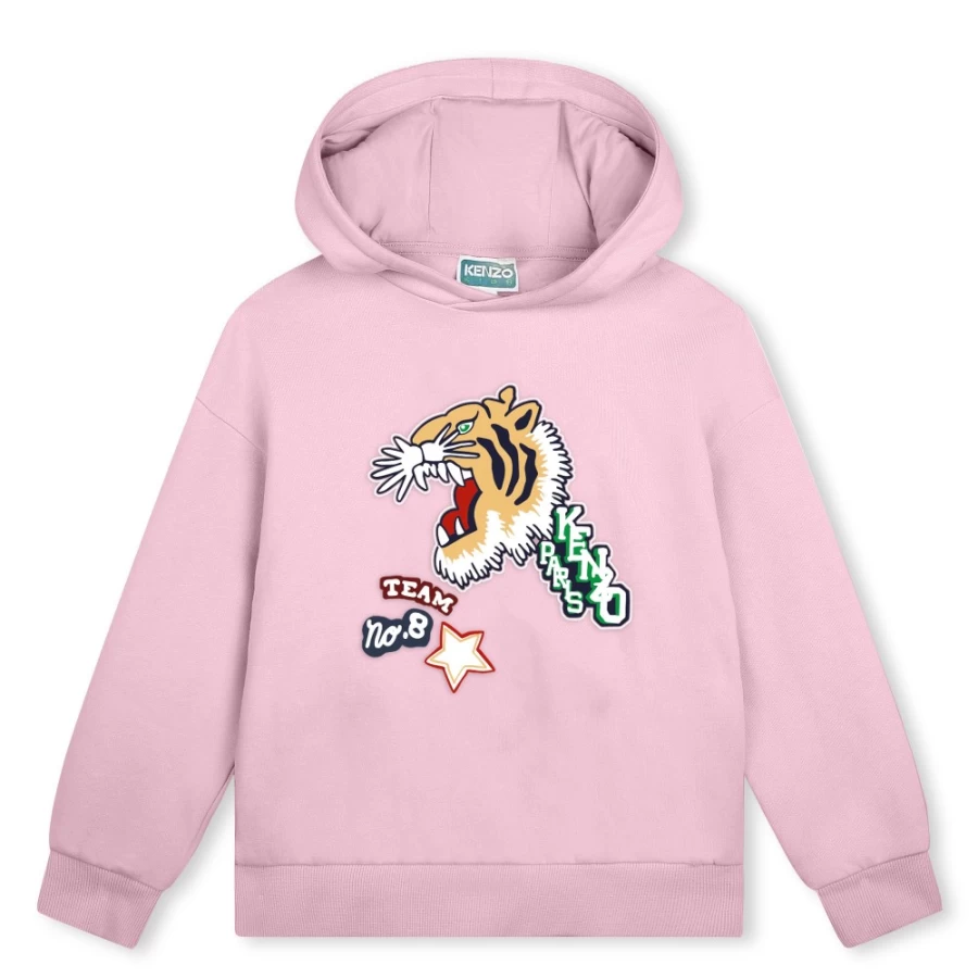 KENZO KIDS Girl's Washed Pink Hooded Sweatshirt | Soft Cotton Pullover