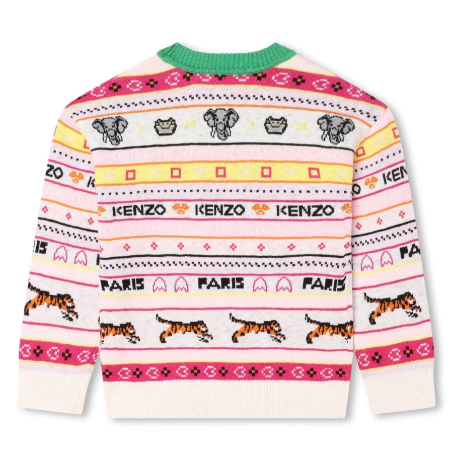 KENZO KIDS Ivory Jacquard Jumper for Girls - Multicoloured Knit Sweater