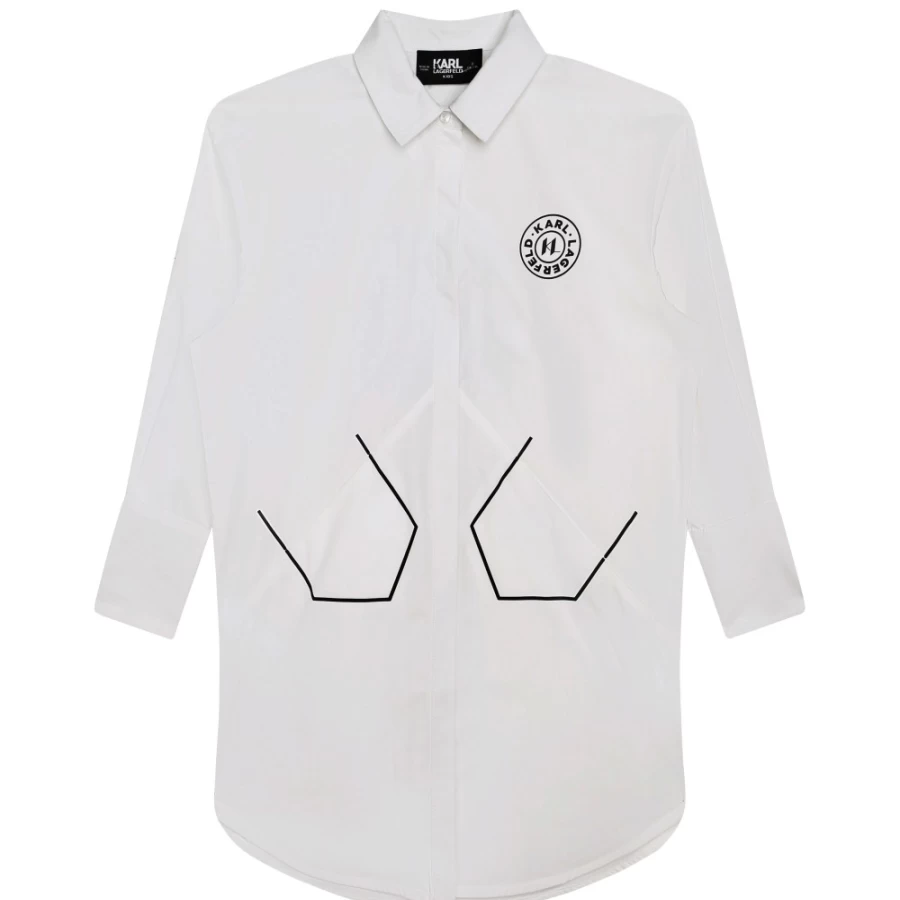 KARL LAGERFELD KIDS Girls White Logo Shirt Dress for Casual Wear