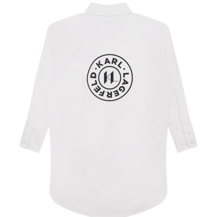 KARL LAGERFELD KIDS Girls White Logo Shirt Dress for Casual Wear