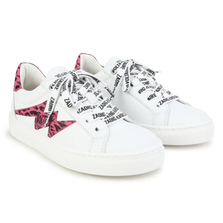 ZADIG & VOLTAIRE White Lace-Up Leather Sneakers for Girls