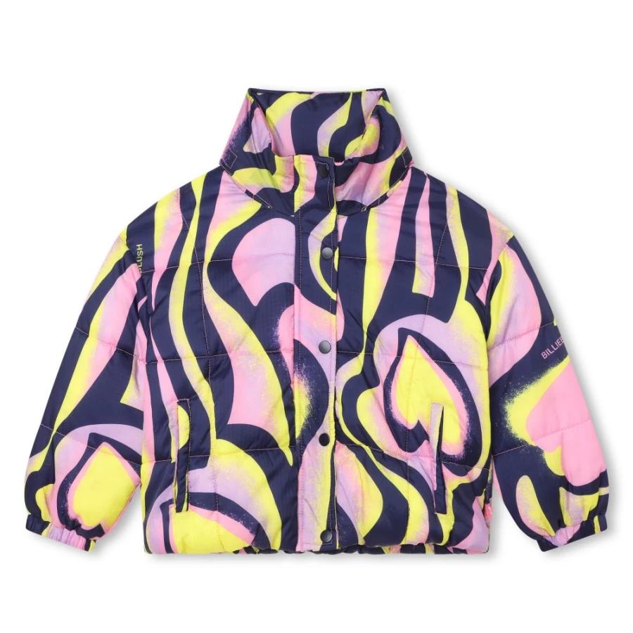 BILLIEBLUSH Navy Heart-Print Puffer Jacket for Girls - Cozy Winter Outerwear