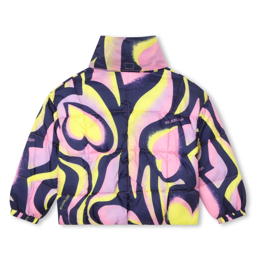 BILLIEBLUSH Navy Heart-Print Puffer Jacket for Girls - Cozy Winter Outerwear