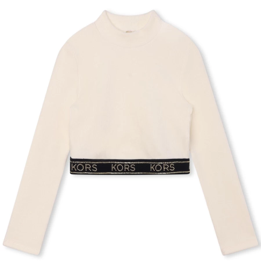 MICHAEL KORS Cream Long-Sleeved Crop Top for Girls