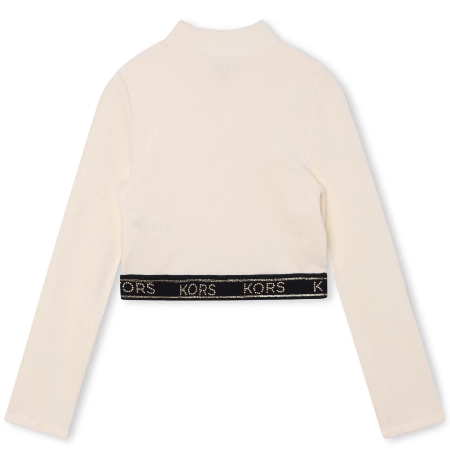 MICHAEL KORS Cream Long-Sleeved Crop Top for Girls