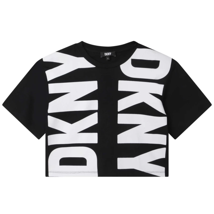 DKNY Girls' Black Short-Sleeved Cotton T-Shirt for Casual Wear