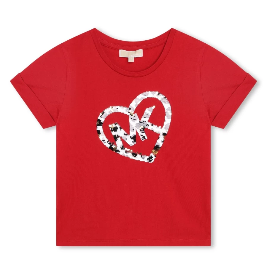 MICHAEL KORS Girls' Dark Red Short-Sleeved Cotton T-Shirt for Casual Wear