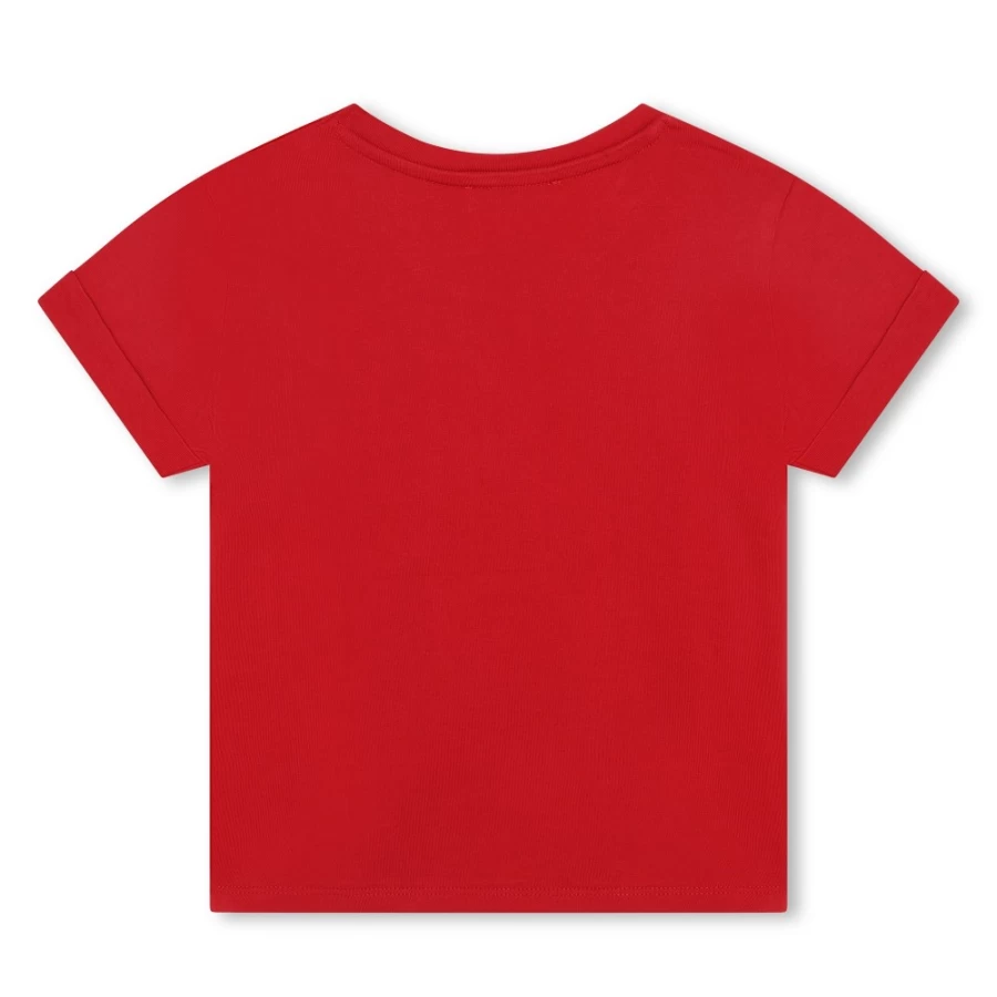 MICHAEL KORS Girls' Dark Red Short-Sleeved Cotton T-Shirt for Casual Wear