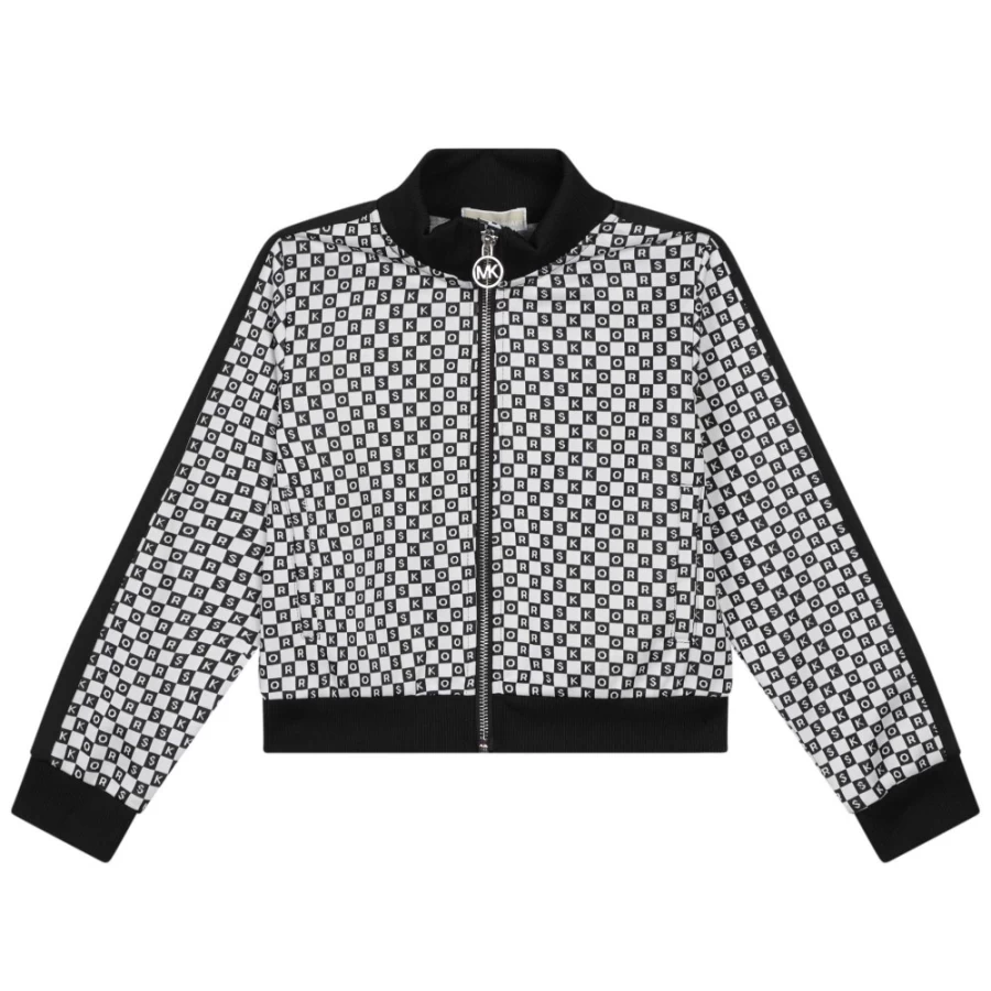 MICHAEL KORS Girls' Black & White Zip-Up Cardigan With Pockets