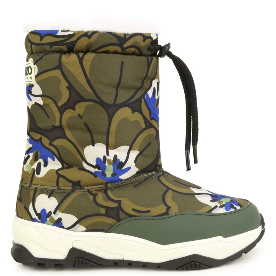 KENZO KIDS Girls' Khaki Patterned Snow Boots for Winter Warmth & Style