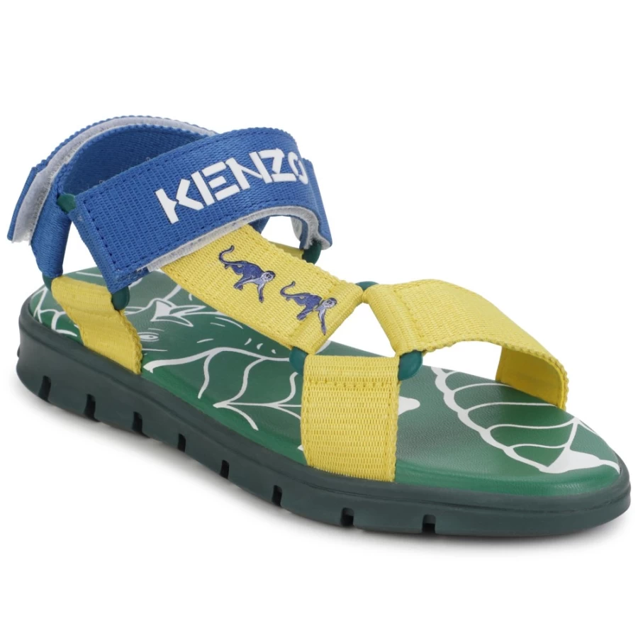 KENZO KIDS Girls' Dark Green Hook-And-Loop Sandals for Comfort and Style